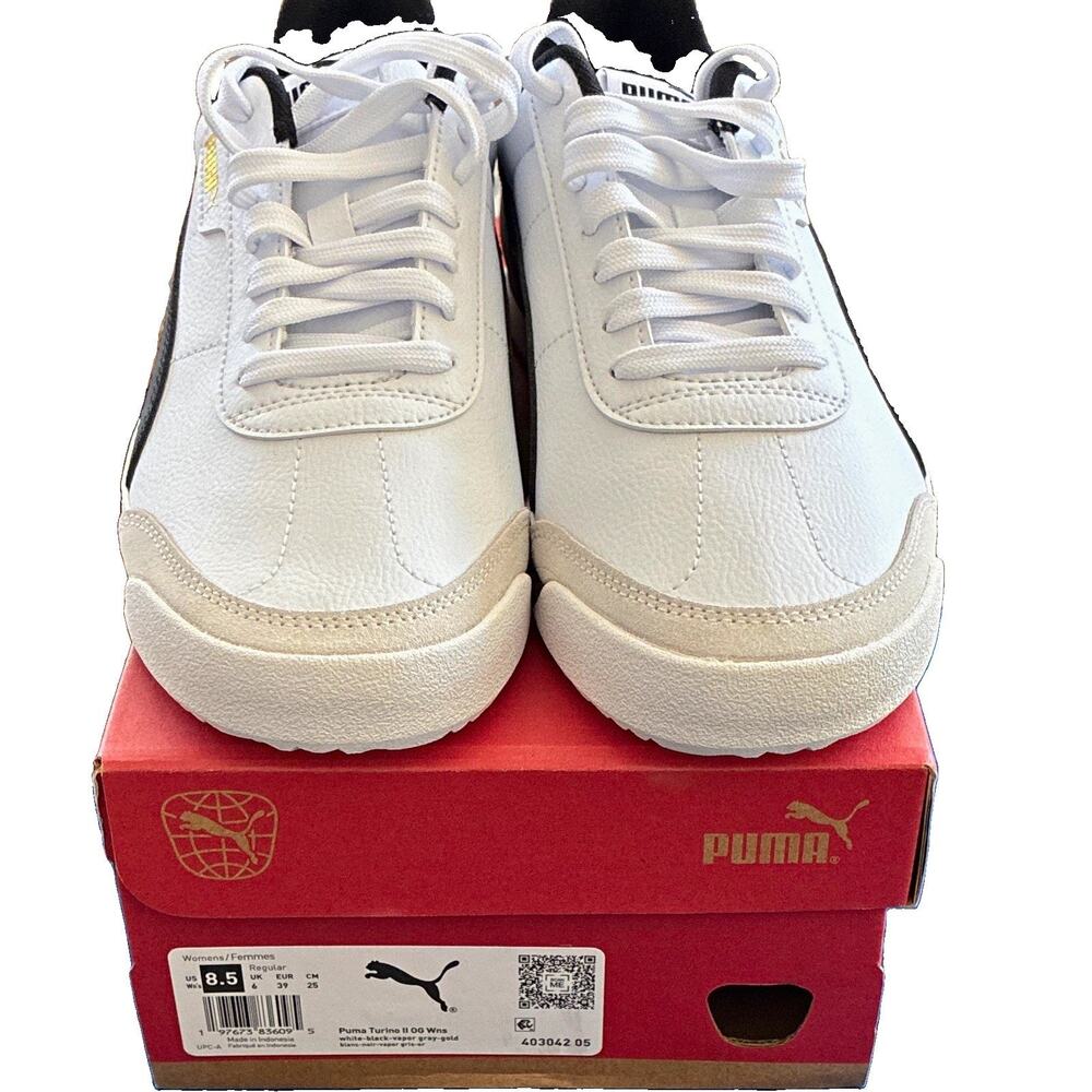 PUMA Turino II OGWomens Sneakers Shoes White Black Gold Low Top 403042-05 Sz 8.5